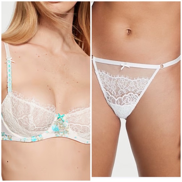CLEARANCE $84 Victoria’s Secret Unlined Balconette Bra matching V-string… - Picture 1 of 5